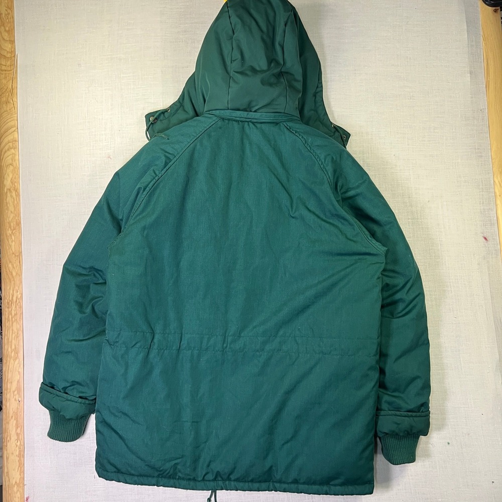 VTG Cabelas Hunting Parka Puffer Mens M Jacket USA Green Heavy Down Quilted Hood - Picture 4 of 12